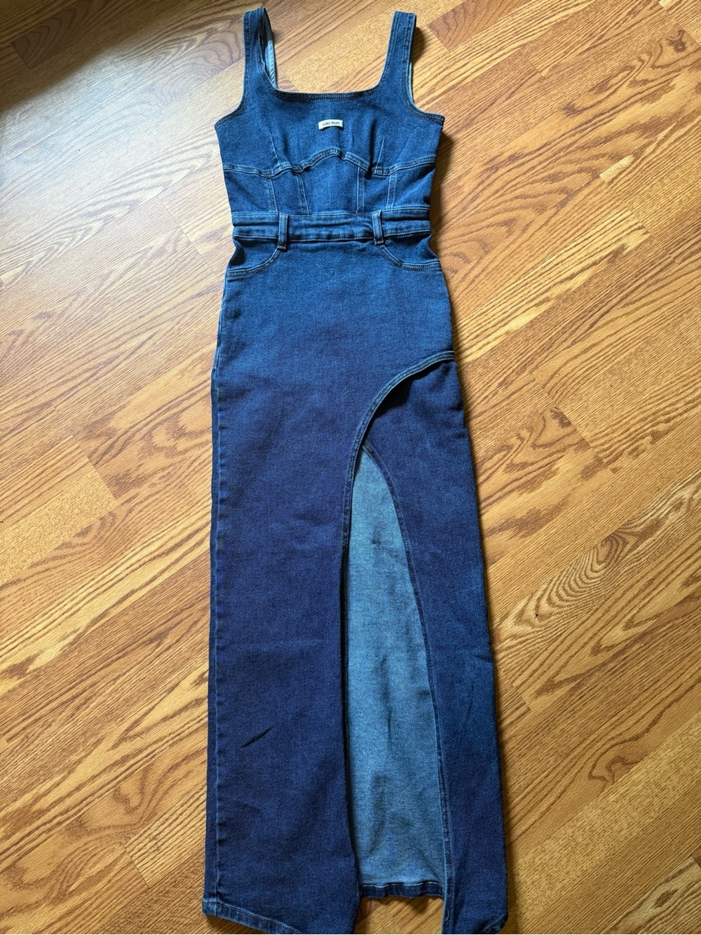 Miu Miu Dark Blue Denim Maxi Dress with High Slit